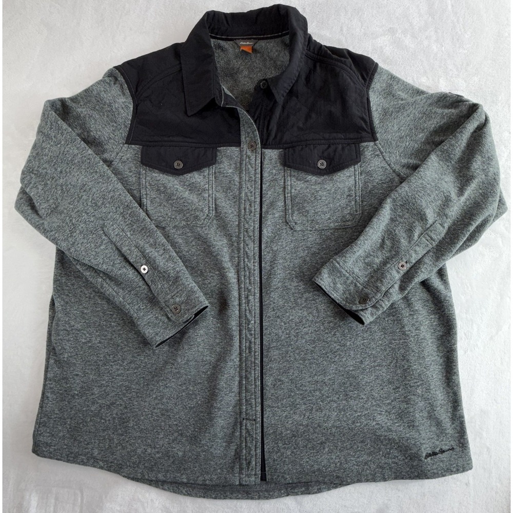 Eddie Bauer Shirt Jacket Womens 2XL Gray Black Button Up Chutes Fleece